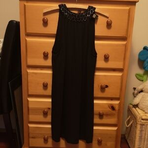 Vero Moda Black Midi Dress with Embellished Neckline